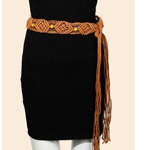 Boho Pattern Braided Belt Brown